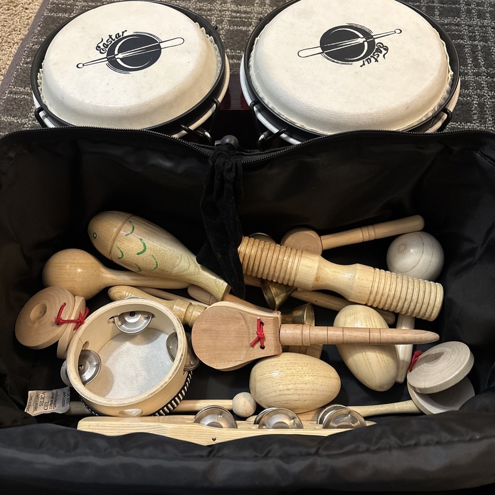 Eastar EBO-1 Bongos EUC + Wooden Percussion Set & Case Maracas Tambourine Mallet